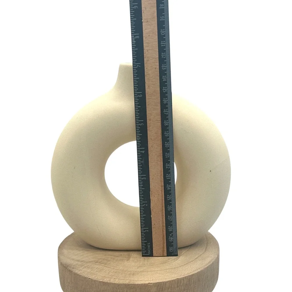 Set of 2 Matte Beige Ceramic Donut Vases Minimalist Nordic Circular Home Decor